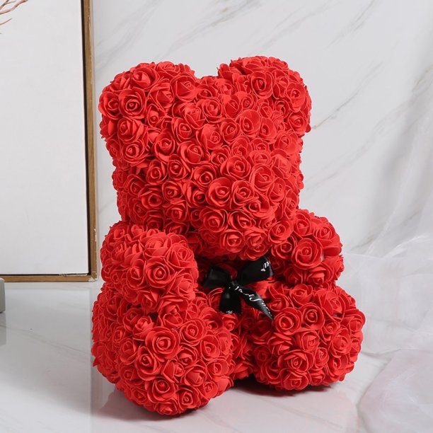 Rose Teddy Bear Valentine's Day Gifts for Her, Stuffed Animals for Girls, Red Bow