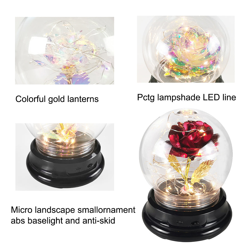 Rose Flower in Glass Dome w/ LED Light