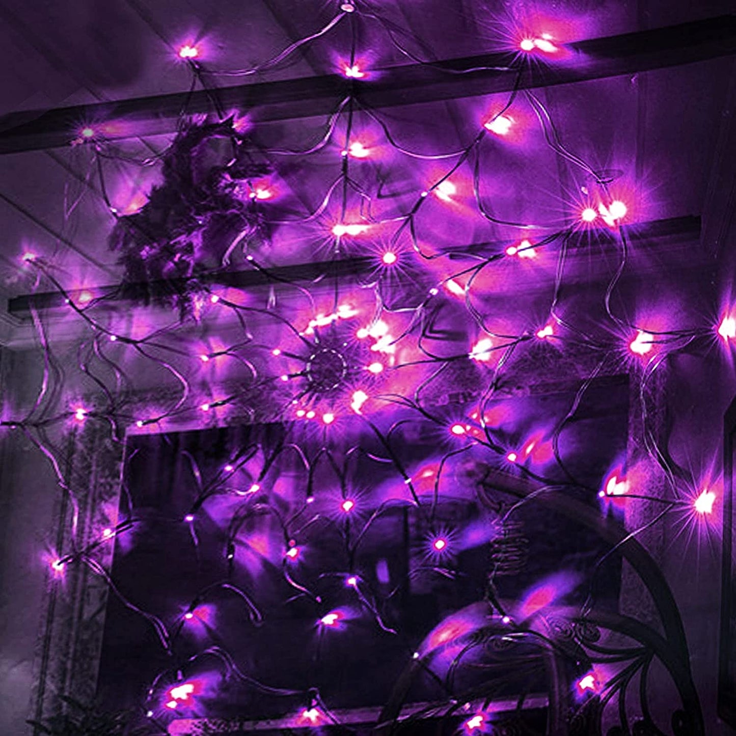 60 LED 24" Spider Web String Halloween Lights w/ Black Spider