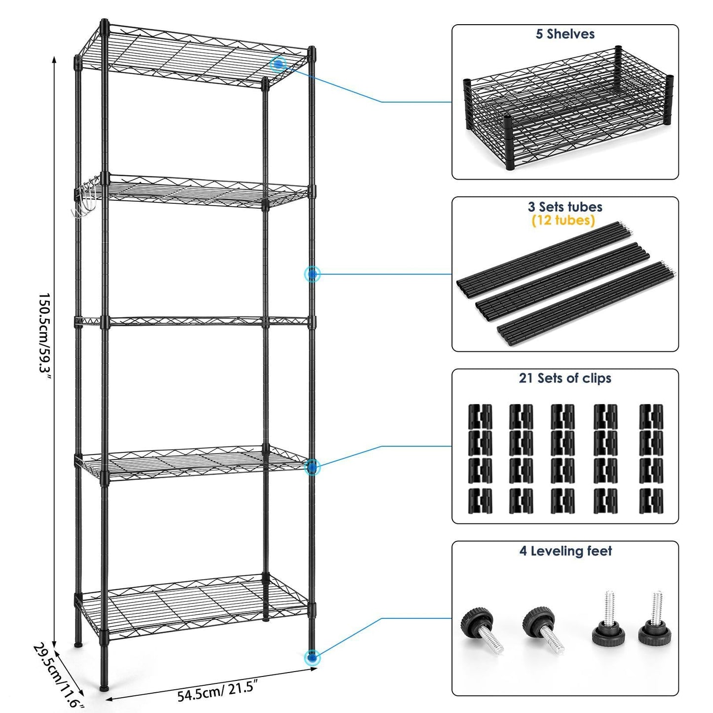 5 Tier Wire Shelving Metal Storage Rack