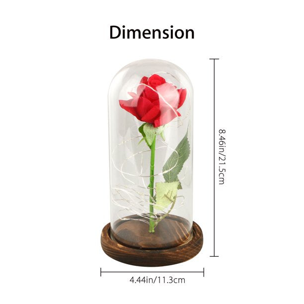 Enchanted Red Silk Rose, Beauty and the Beast Rose in A Light Dome Valentines Day Gift