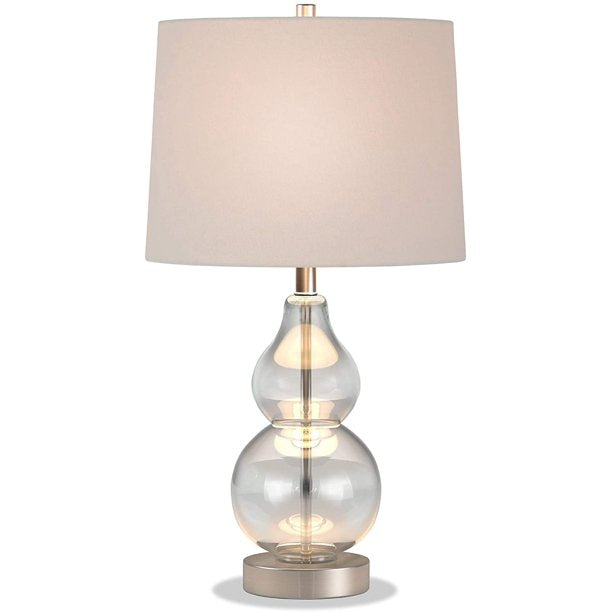 Petite Table Lamp with Fabric Shade in Clear Glass/Satin Nickel/White Table Lamp Clear Glass 21" Tall