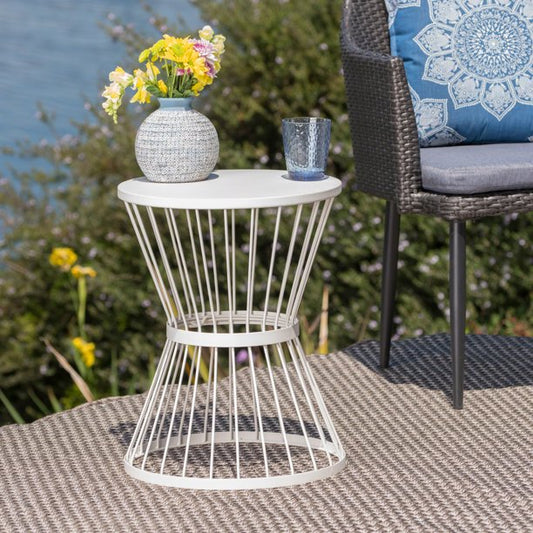 Outdoor 16-Inch Iron Side Table, Matte White