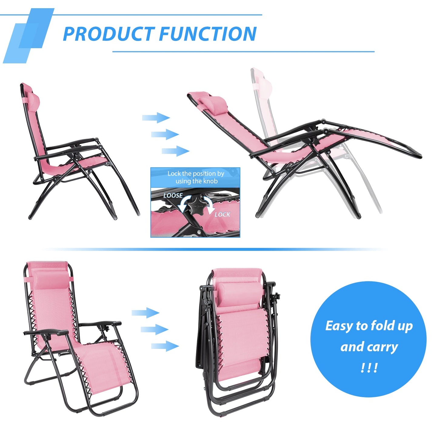 2 Pack Outdoor Lounge Patio Chair w/ Adjustable Pillow