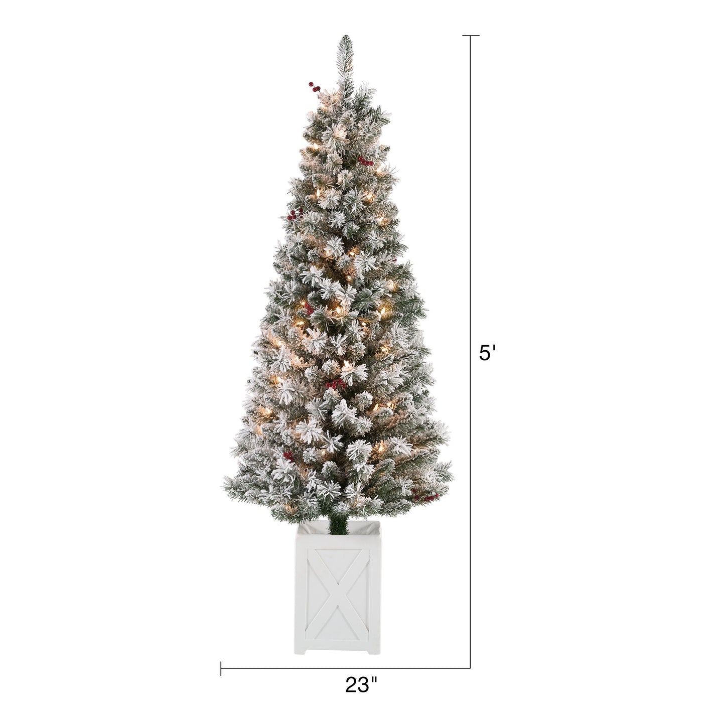 Set of Two 5-Foot Pre-Lit Flocked Artificial Christmas Tree