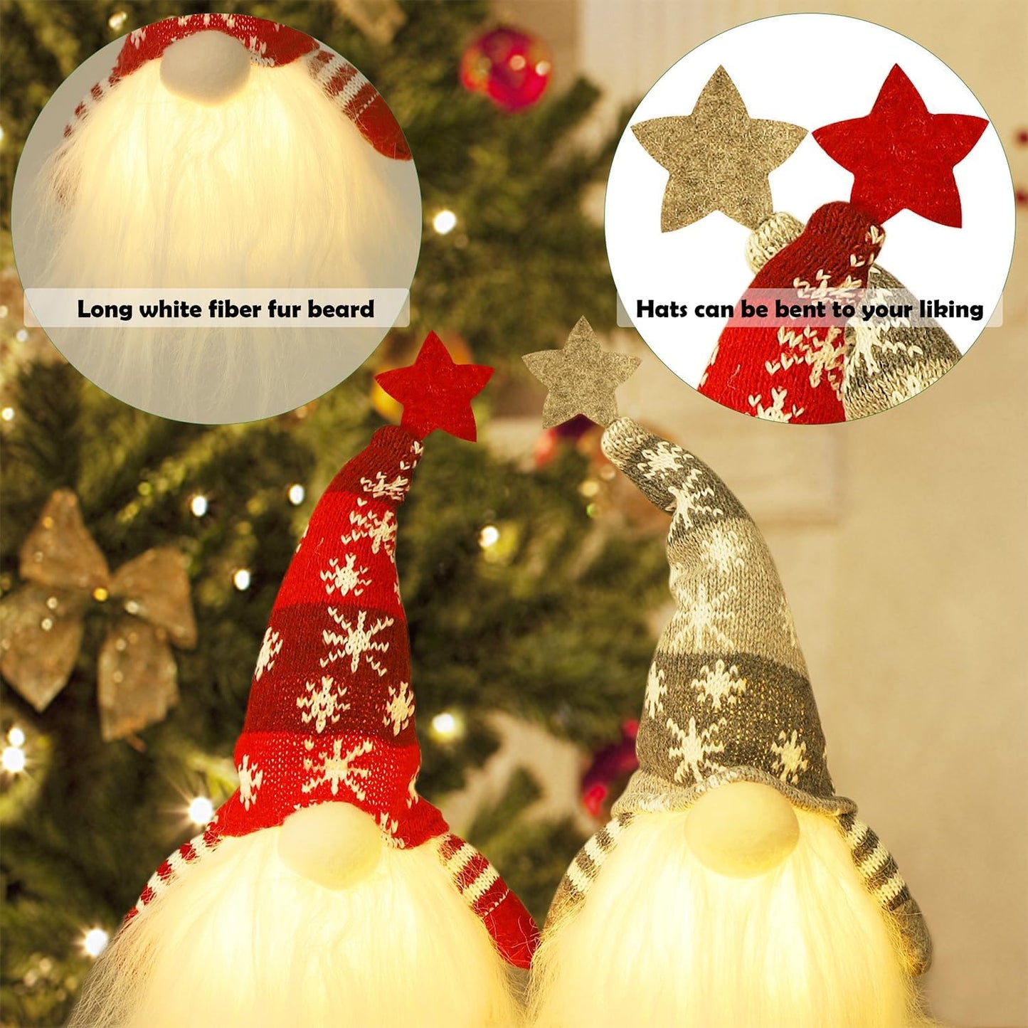 Lighted Christmas Gnome Santa, Light Up Elf Holiday Present, Battery Operated Winter Tabletop Christmas Decorations, 2 Set