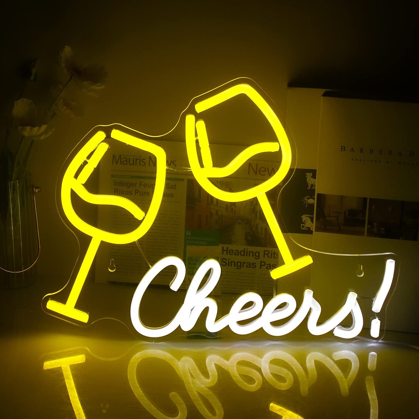 Cheers Wine Glass Neon Light LED Sign for Wall Decoration