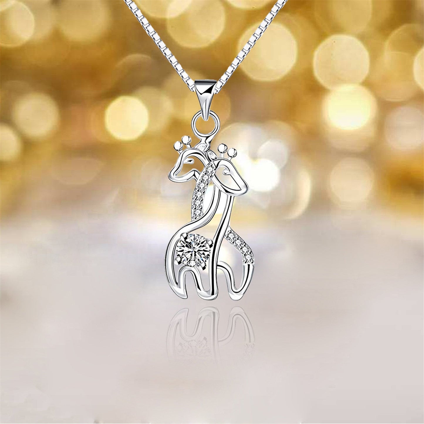 Silver Creative Love Giraffe Micro Set Pendant Necklace for Women