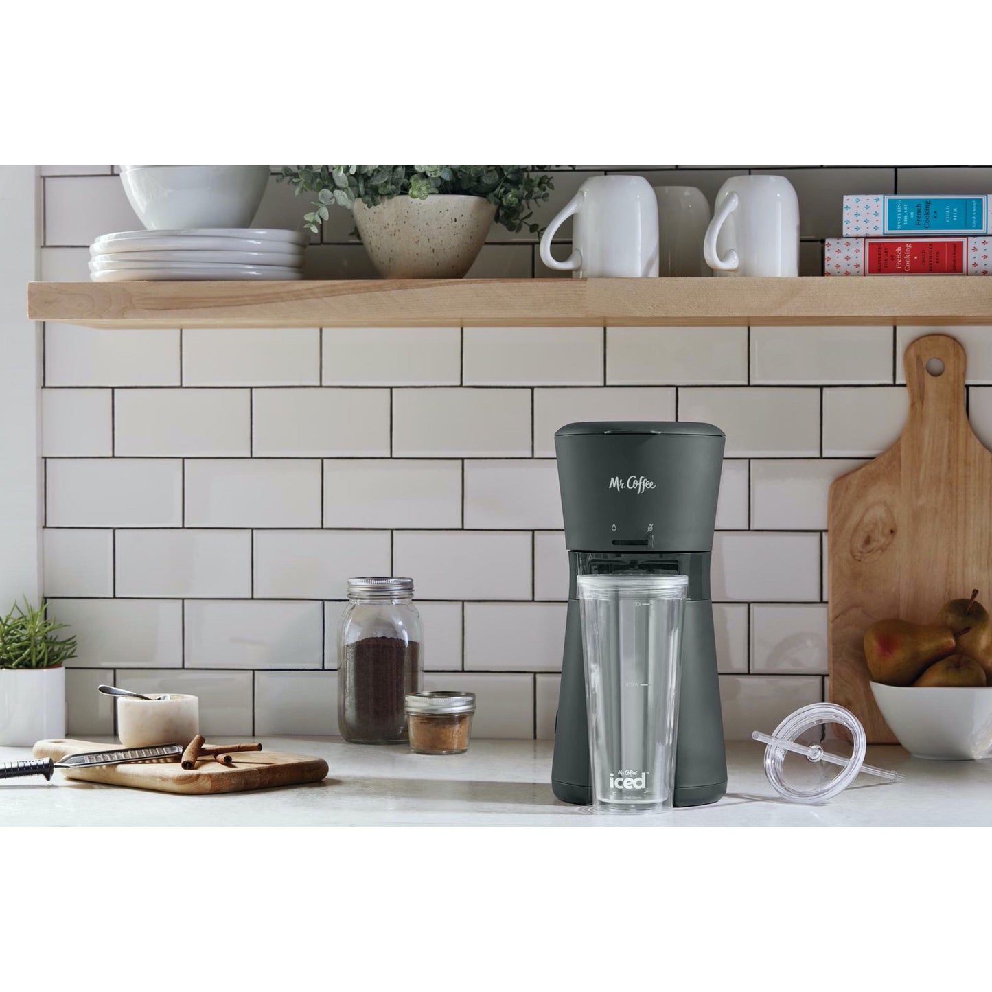 Iced Coffee Maker with Reusable Tumbler & Coffee Filter, Dark Grey