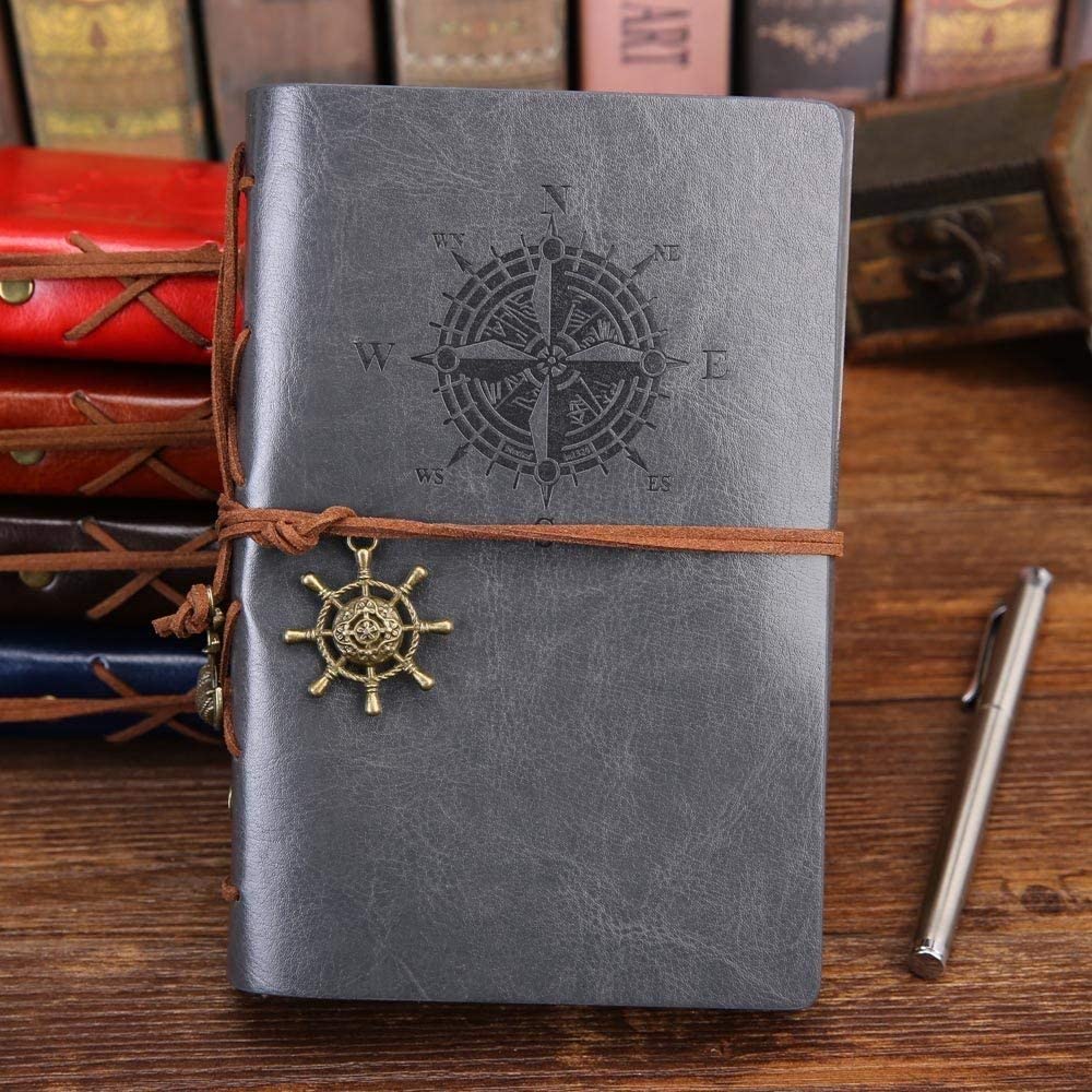 Travel Journal Writing Notebook for on The Go Taking Notes, Vintage PU Leather (Grey)