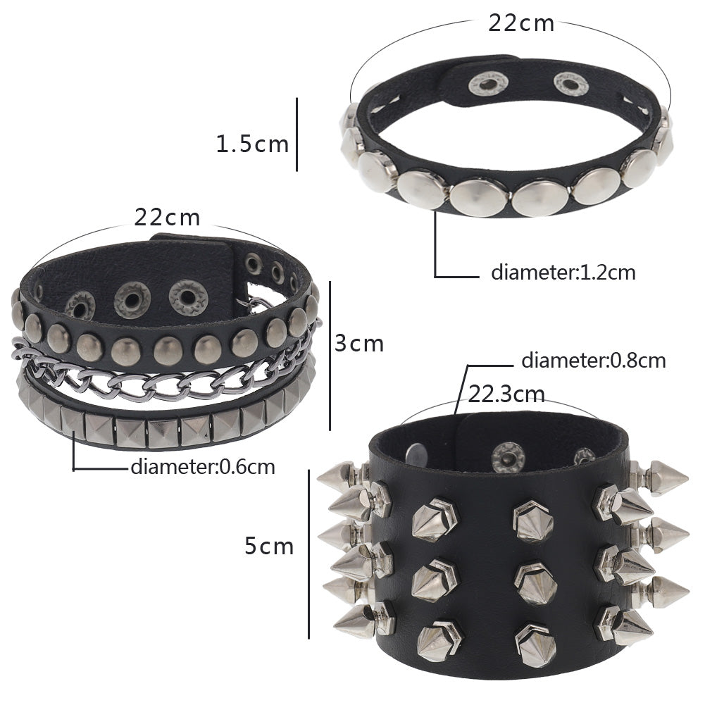 6 Pcs Men's Punk Studded Bracelet