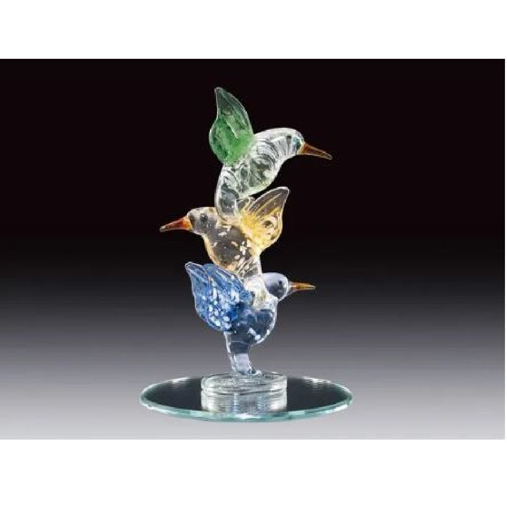 Three Hummingbirds Stacked On Mirror Base Figurine