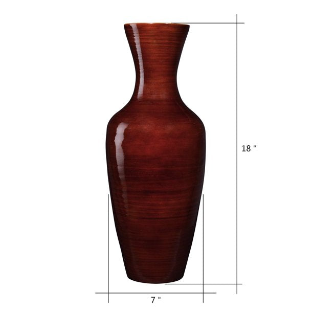 18” Tall Brown Bamboo Vase | Decorative Jar Vase for Silk Plants & Flowers