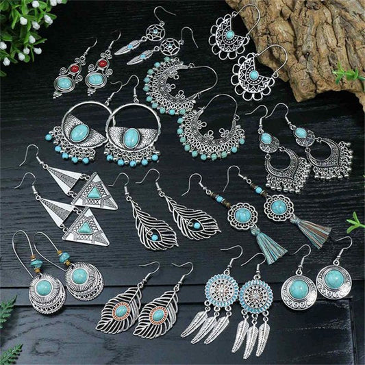 13 Pairs Hypoallergenic Simulated Turquoise  Dangle Drop Boho Earrings for Women-Hypoallergenic