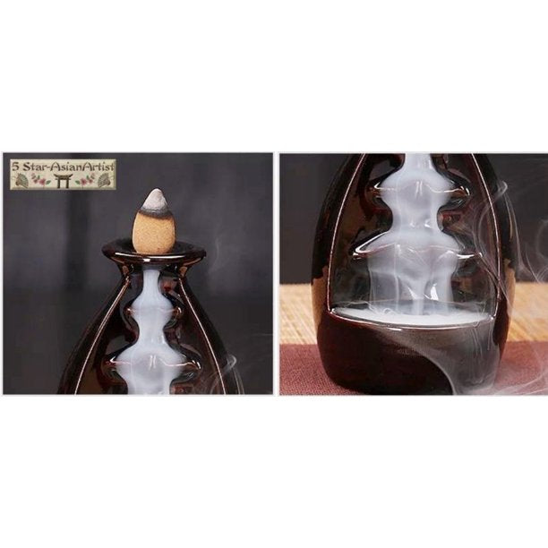 Ceramic Backflow Incense Burner, Home Decor Vase Waterfall & 10pcs Cones Free