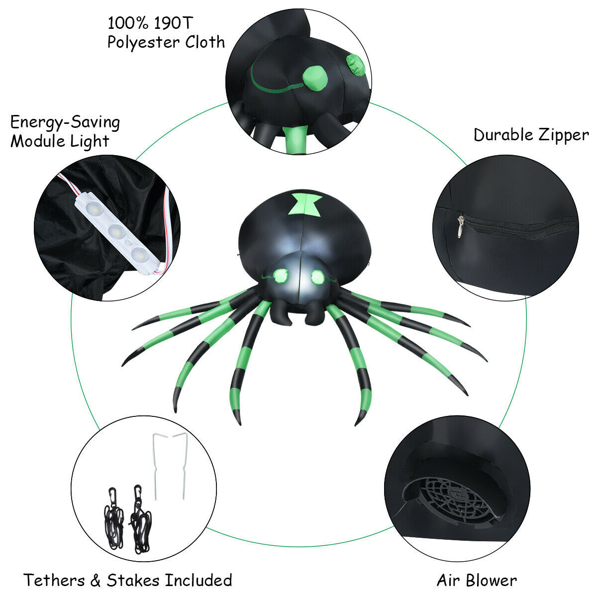 6FT Halloween Inflatable Blow-Up Spider w/ LED Lights