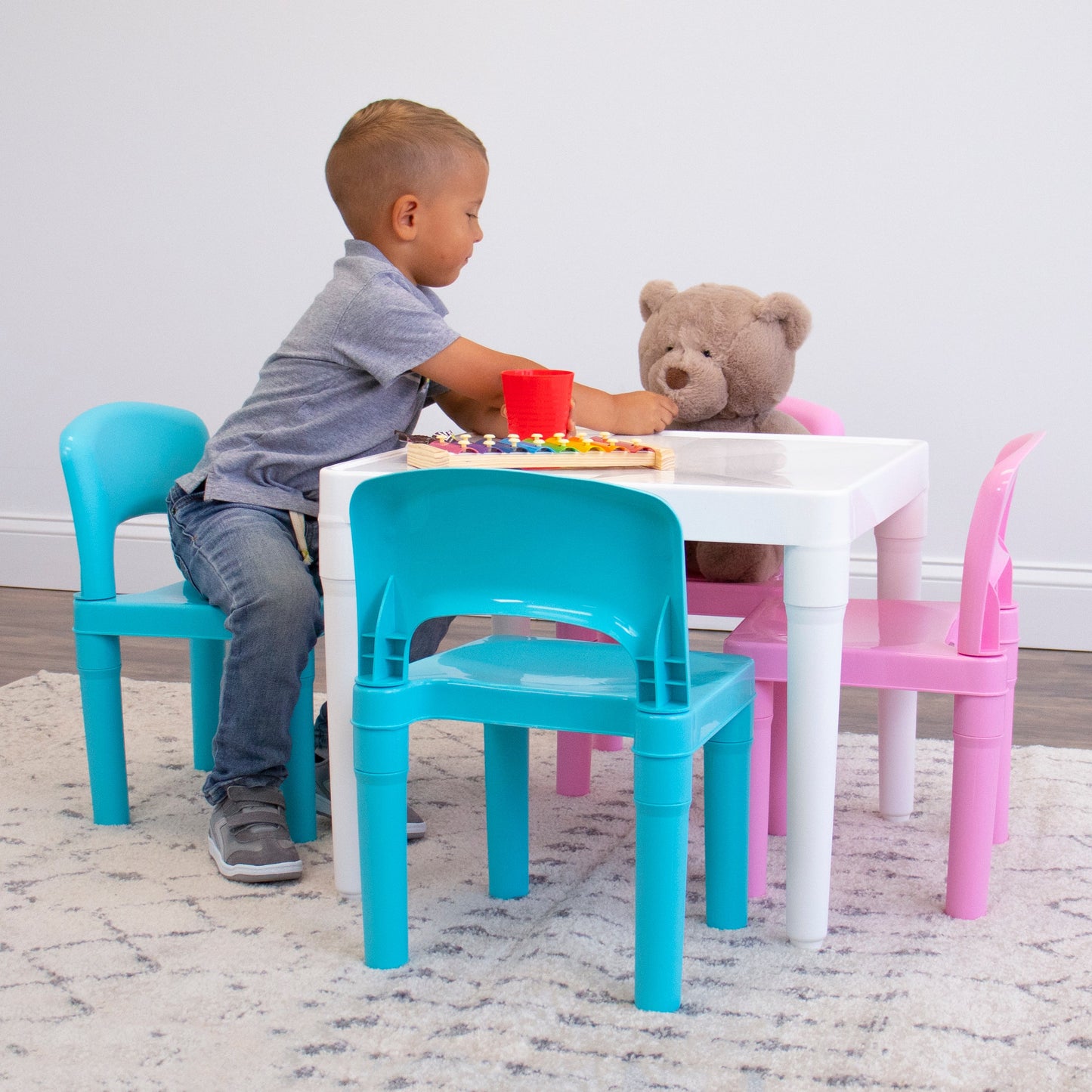 5-Piece Plastic Dry-Erase Table & Chair Set with Eraser