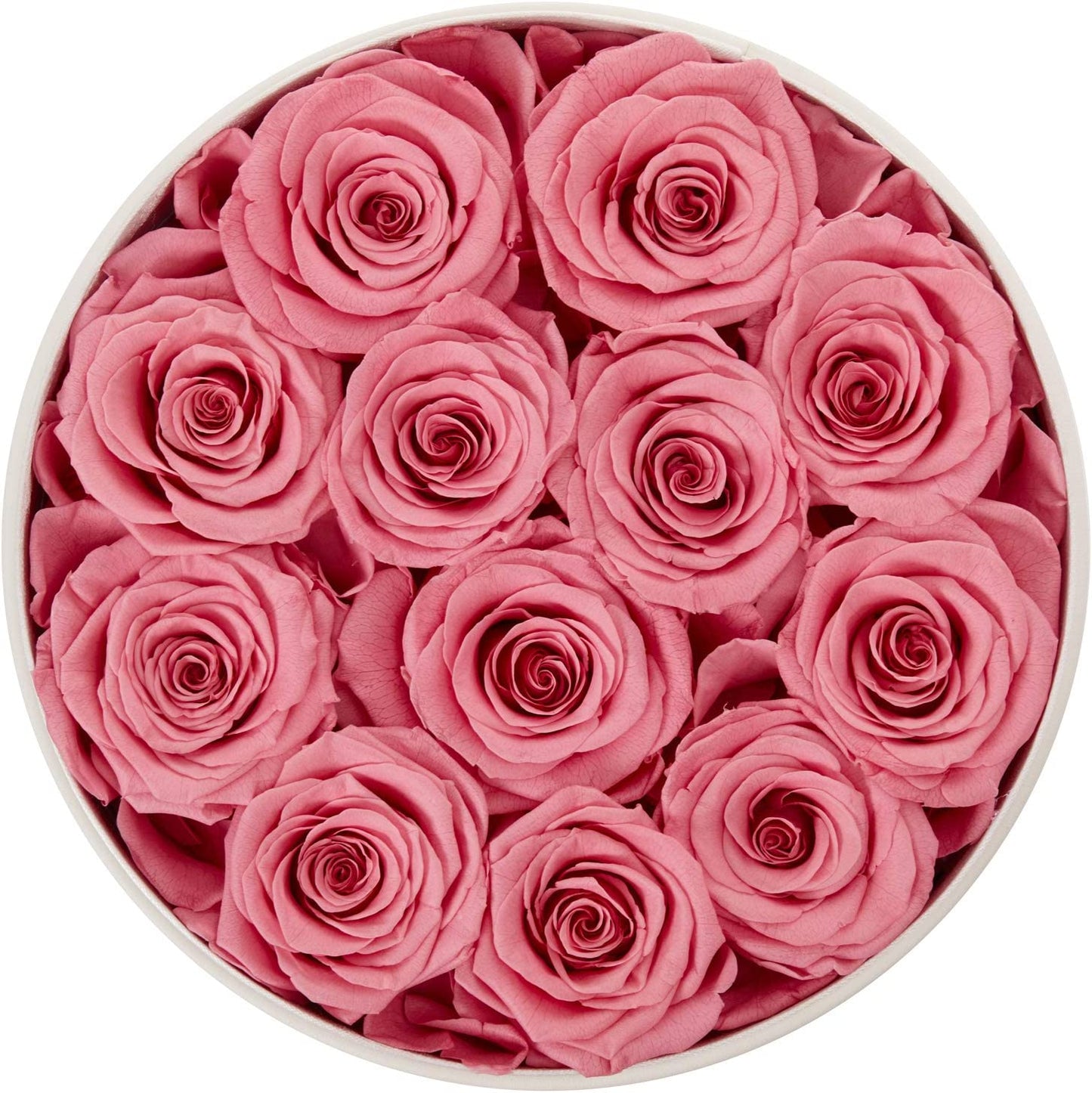 Preserved Roses That Last a Year Eternal Roses in Box Real Rose without Fragrance Gift for Her/Mothers Day(Pink Rose, Round White PU Leather Box)