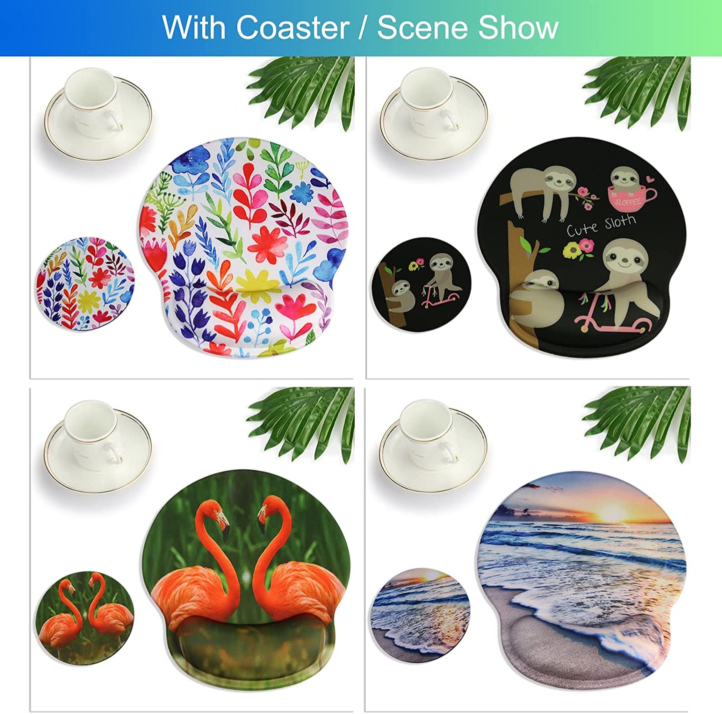 Ergonomic Mouse Pad w/ Wrist Support Rest [ 20% Larger] w/ Coaster Non-Slip, A-Beach