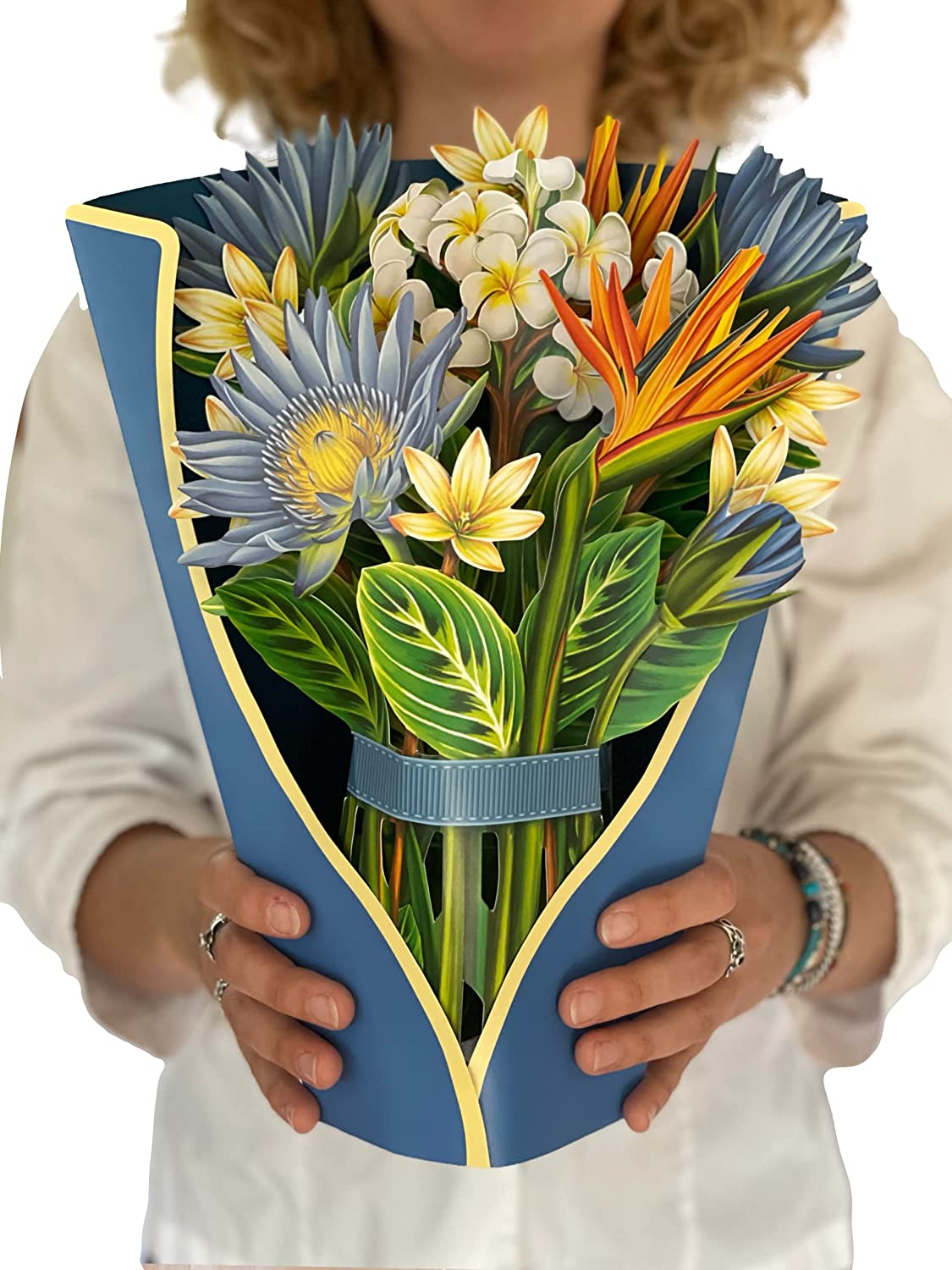 Paper Pop Up Cards, Tropical Bloom, 12 inch Life Sized Forever Flower Bouquet 3D w/ Note Card & Envelope for Mothers Day