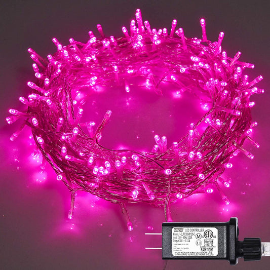 300 LED Valentines Day Decor Lights, 108ft Plug in Pink Lights, 8 Modes