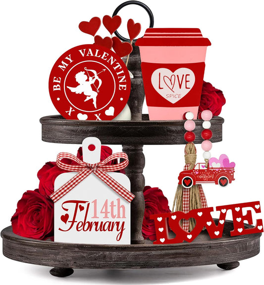 Valentines Day Tiered Tray Decor, 5 Pcs Valentine Wooden Decor