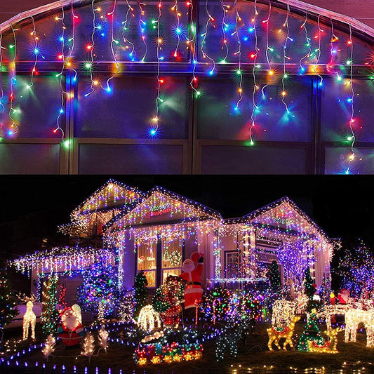 Multicolor Led Christmas Lights Outdoor Christmas Decorations Hanging Lights 400LED 8 Modes 75 Drops