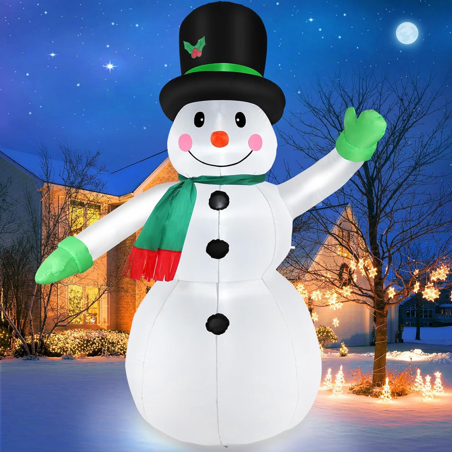 7 FT Christmas Inflatables Snowman Outdoor Yard Decorations, Christmas Blow up Snow Man with LED Lights & Black Hat, Winter Outside Decor for Holiday Party Patio Garden Lawn, Xmas New Year Kids Gifts