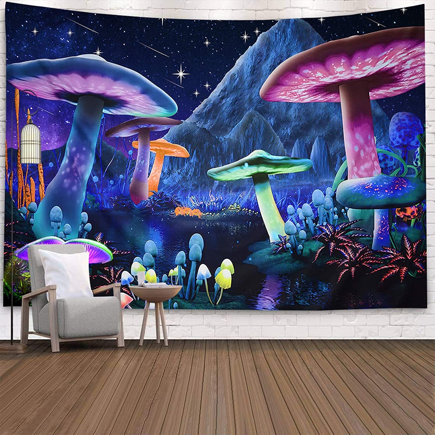 Psychedelic Mushroom Starry Sky Trippy Fantasy Plant Tapestry