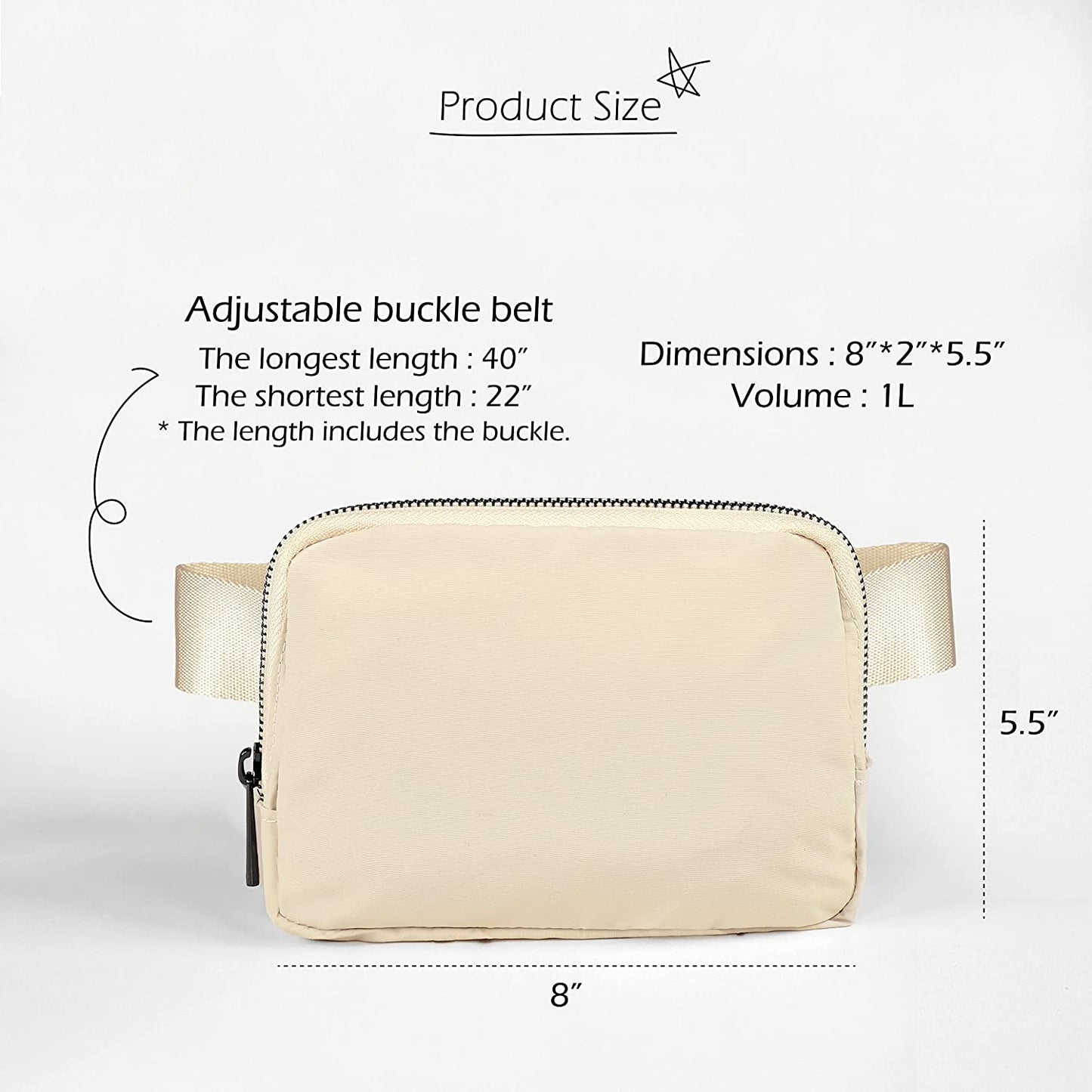 Unisex Mini Belt Bag w/ Adjustable Strap Small Waist Pouch for Workout Running Travelling Hiking, Ivory