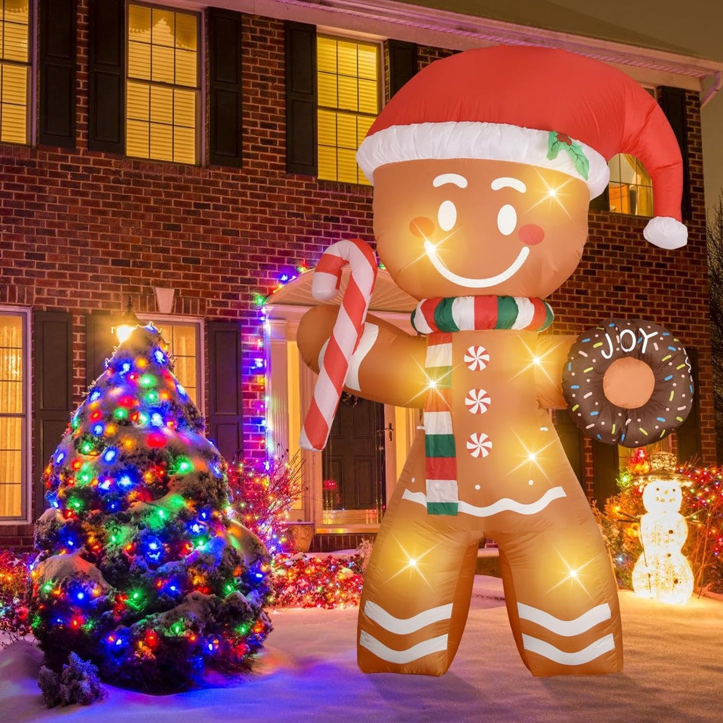 Christmas Inflatables Decoration Gingerbread Man - 8 FT Christmas Outdoor Blow Up Yard Decorations Built in LED Lights - Christmas Outside Yard Garden Lawn Decor