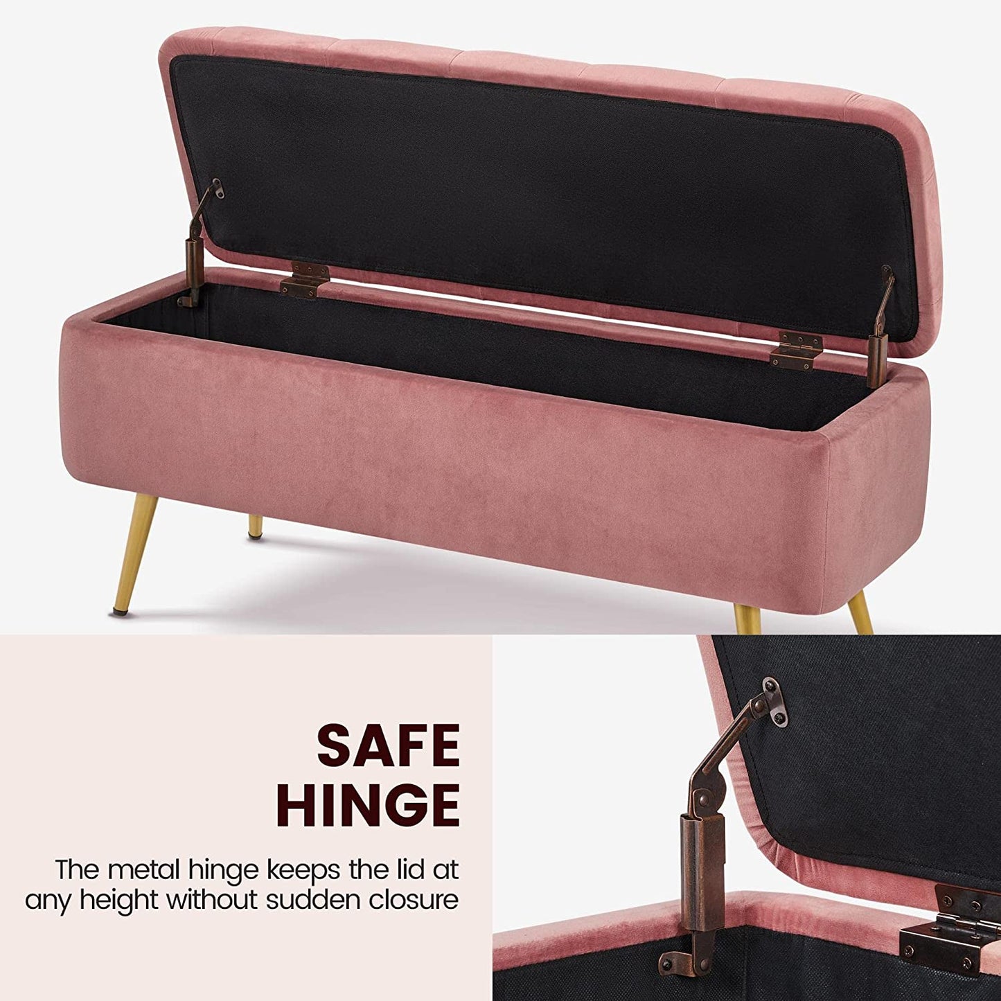 Folding Storage Ottoman Bench 42.7 Inches -Pink