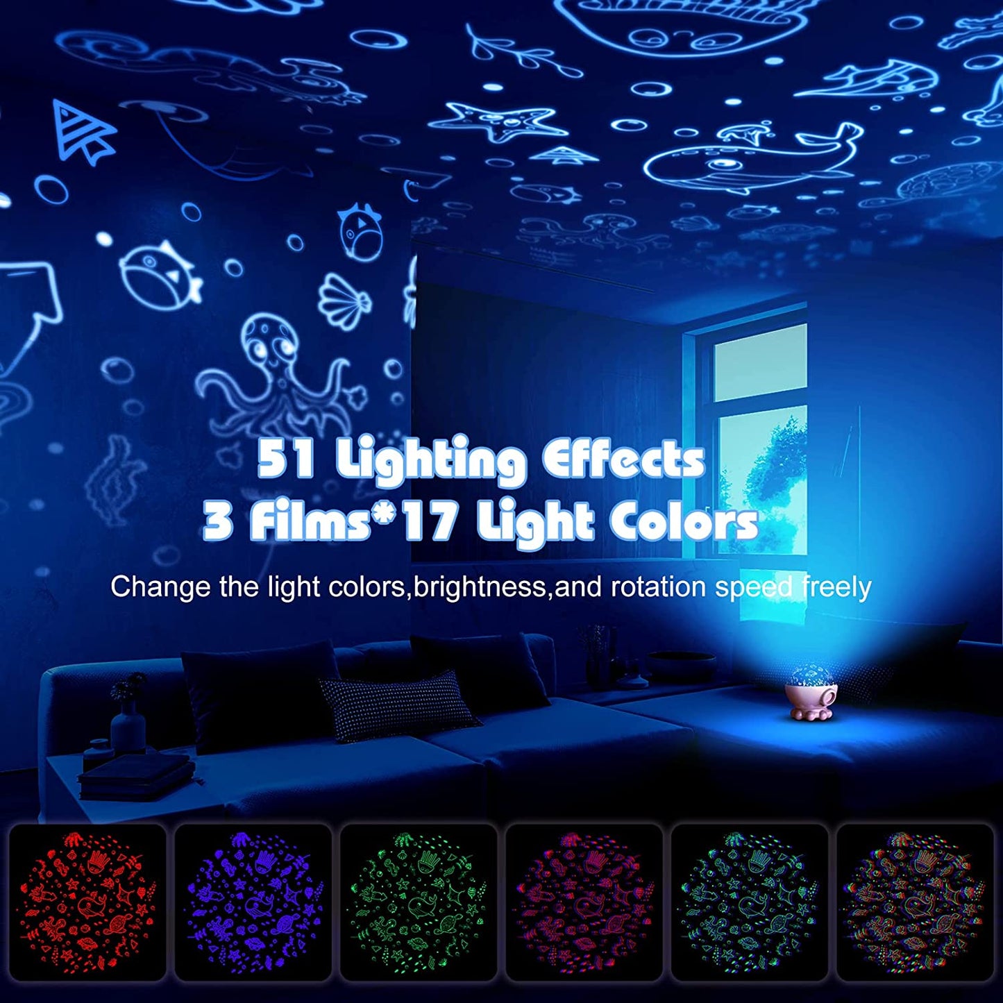 Pink Night Light Projector,Ocean Star Night Light for Kids Room w/ 360° Rotation,Remote & Timer