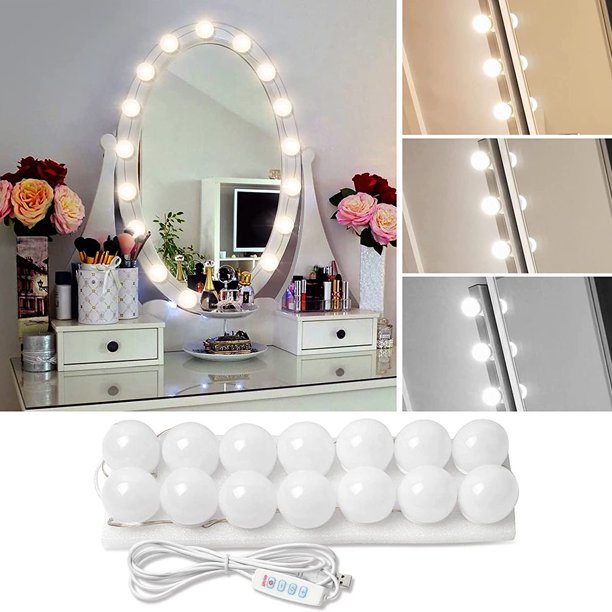 LED Vanity Mirror Lights, 17.7ft Hollywood Make Up w/ 14 Dimmable USB  Led Bulbs