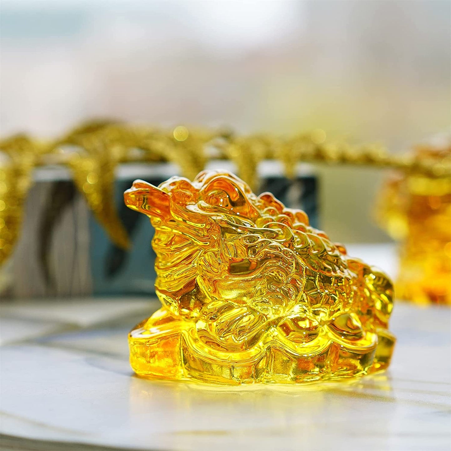 2.4inch Crystal Glass Golden Toad Figurine Collectibles Feng Shui Wealth Lucky Money Frog Statue Home Office Decoration,Lucky Gift