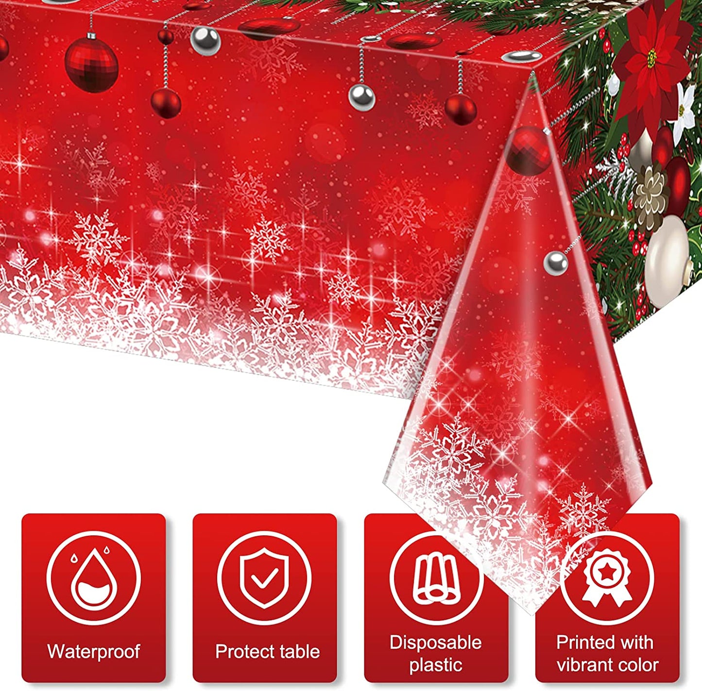 3Pieces Merry Christmas Plastic Table Cover Rectangle 54x108inch