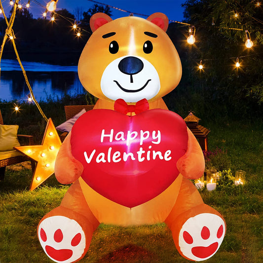 4 Ft Valentine's Day Inflatable Outdoor Teddy Bear Holds Love Heart LED Lighted