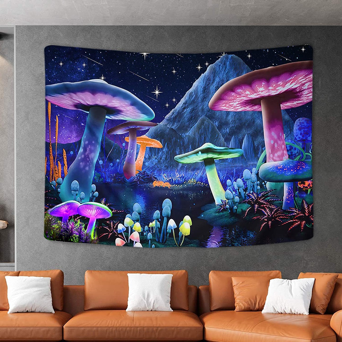 Psychedelic Mushroom Starry Sky Trippy Fantasy Plant Tapestry