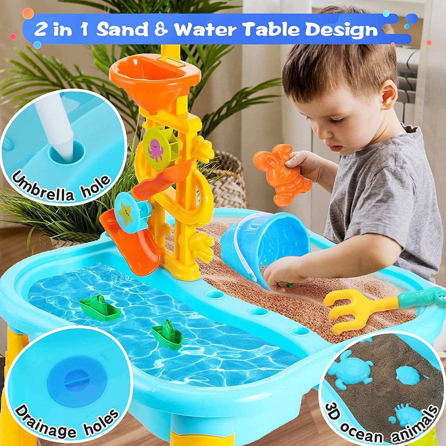 Toddlers Sand & Water Table w/ Umbrella, Water Table for Sensory Activity