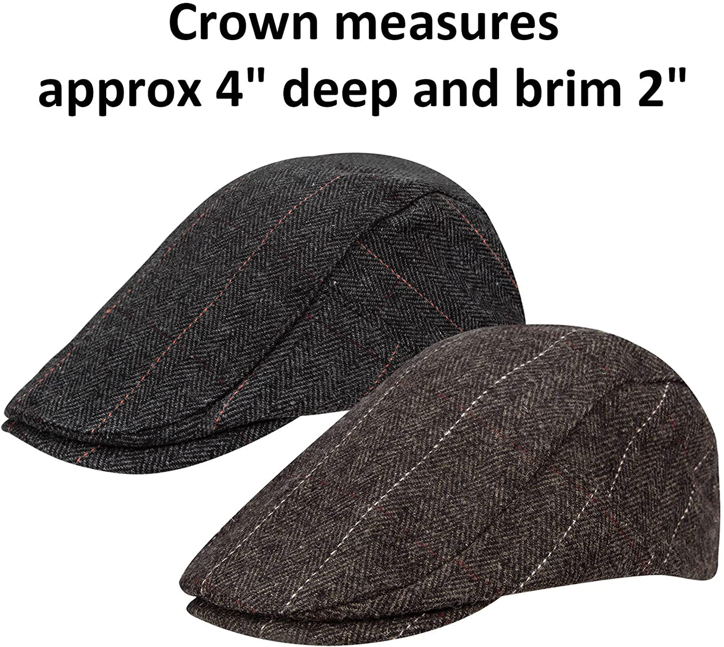 2 Pack Newsboy Gatsby Hats for Men Classic Herringbone Tweed Wool Blend