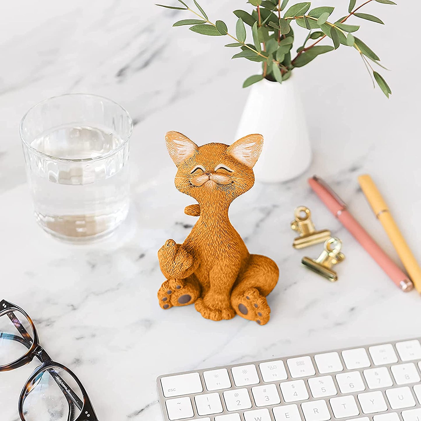 Whimsical Catitude Orange Cat Raising Middle Finger Funny Figurine for Home Decoration