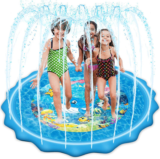 Upgraded Blue 79" Splash Pad, Sprinkler & Splash Play Mat, Inflatable Summer Outdoor Sprinkler Pad Water Toys Fun for Children