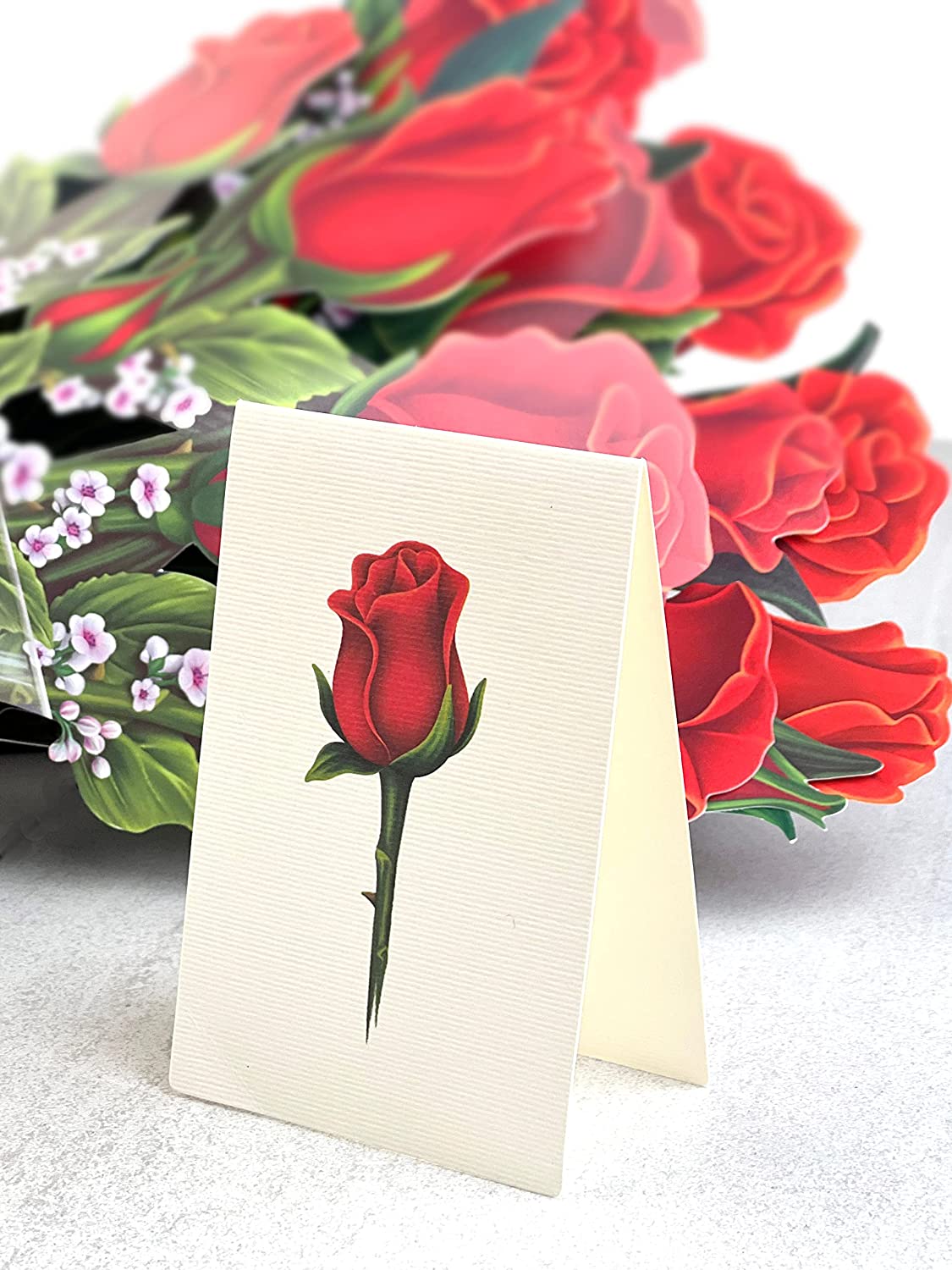 Paper Pop Up Cards, Red Roses, 12 inch Life Sized Forever Flower Bouquet 3D w/ Note Card & Envelope for Mothers Day