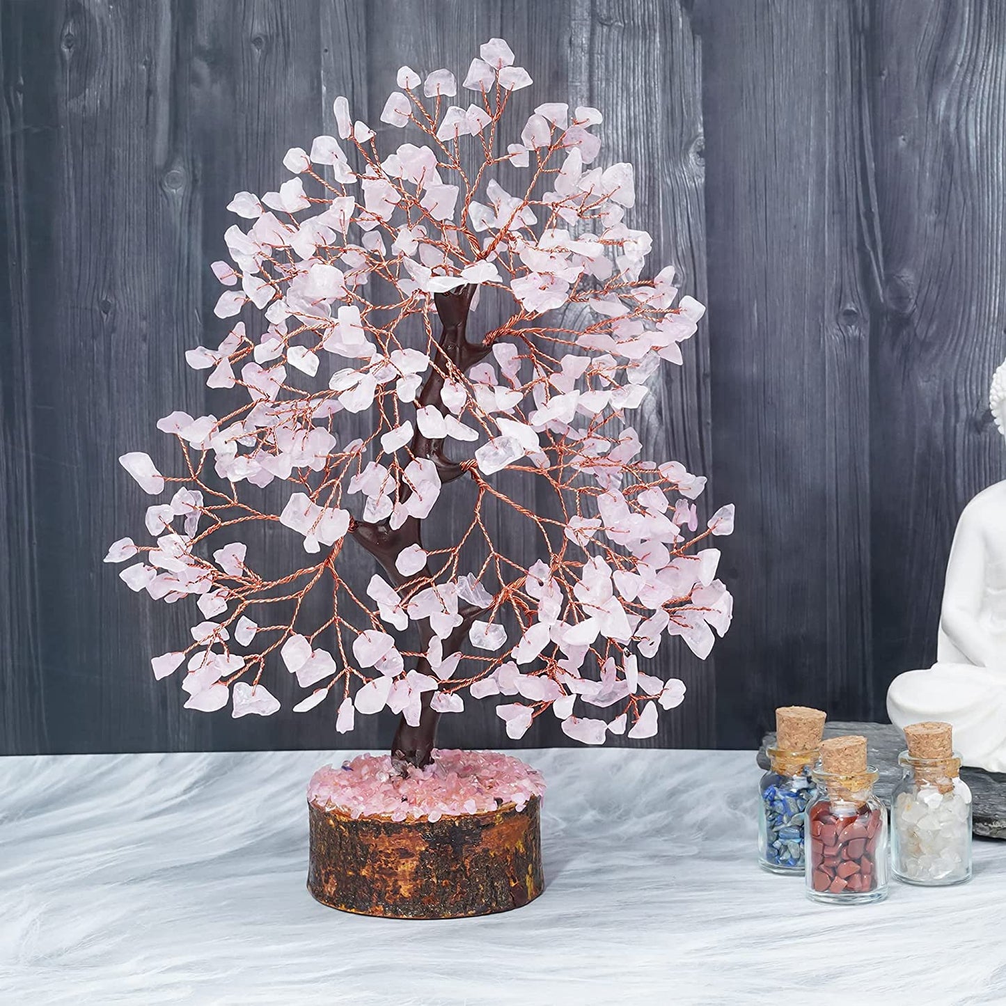 Rose Quartz Crystal Tree of Life-Chakra Tree for Positive Energy, Gemstone-Feng Shui