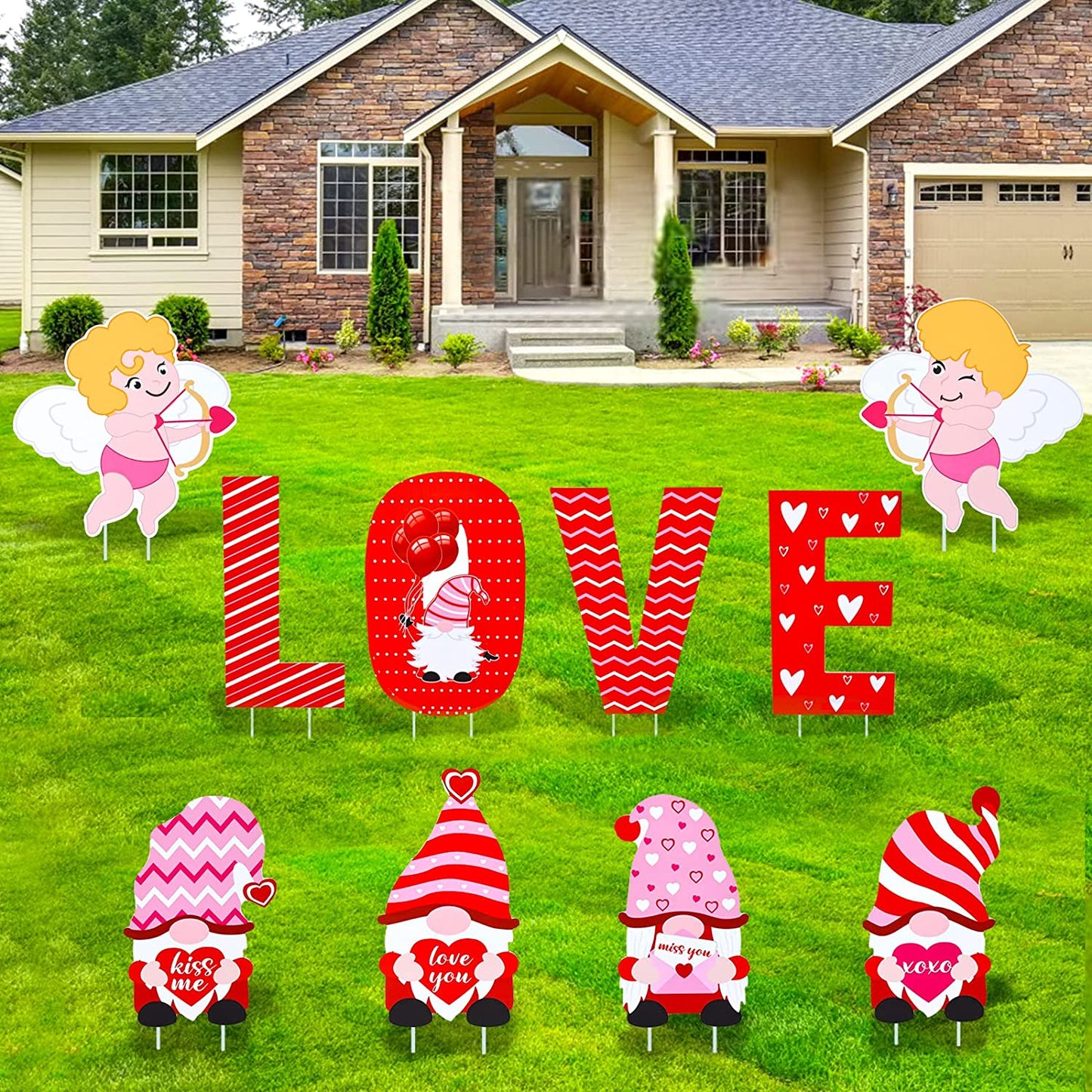 10 PCS Valentines Decorations Outdoor, Yard Sign Love Gnomes Heart Angel