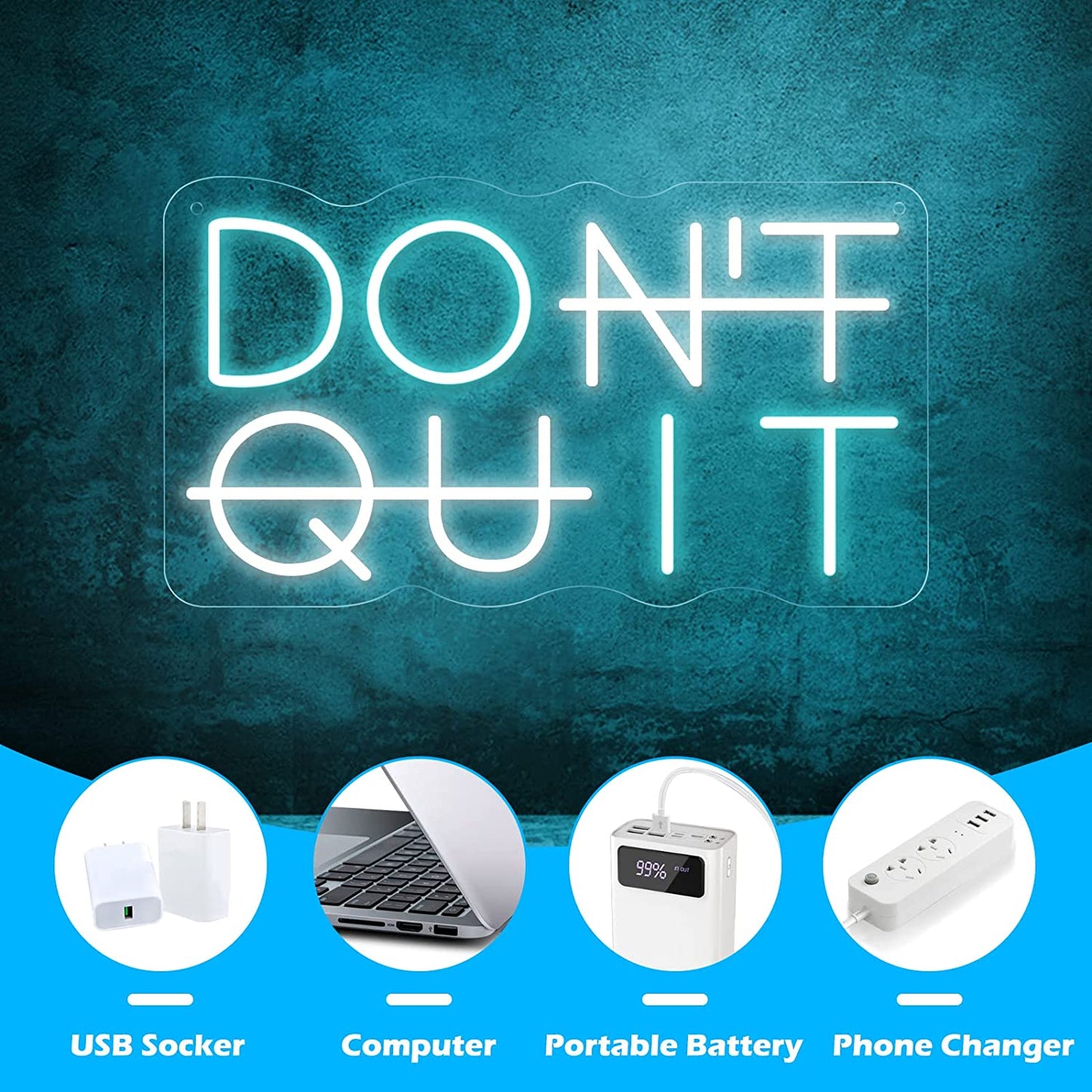 Blue White Don't Quit LED Neon Sign for Wall Decoration