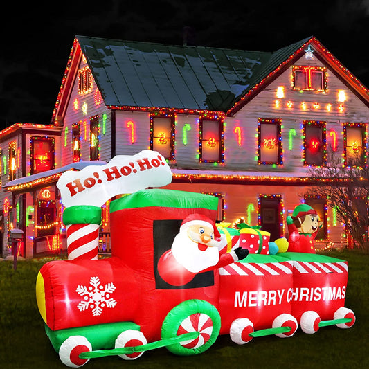 8Ft Christmas Inflatable Santa Claus Train Decoration w/ LEDs