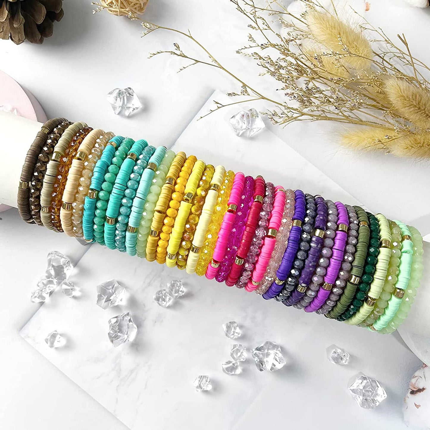 36Pcs Bohemian Multi-Layer Beaded Stacking Statement Bracelets Versatile Strand Stretch Set for Women