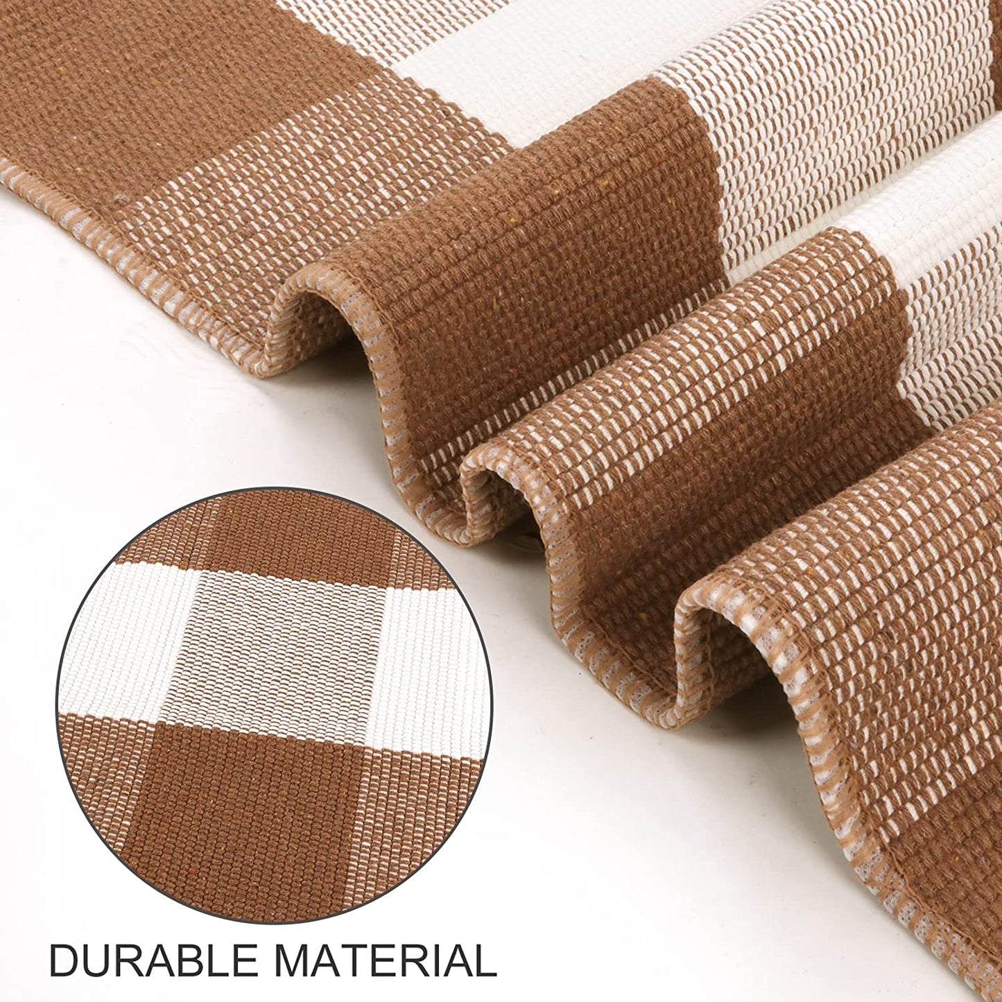 Christmas Buffalo Plaid Outdoor Rug Runner 24"x51" Checkered Brown and White