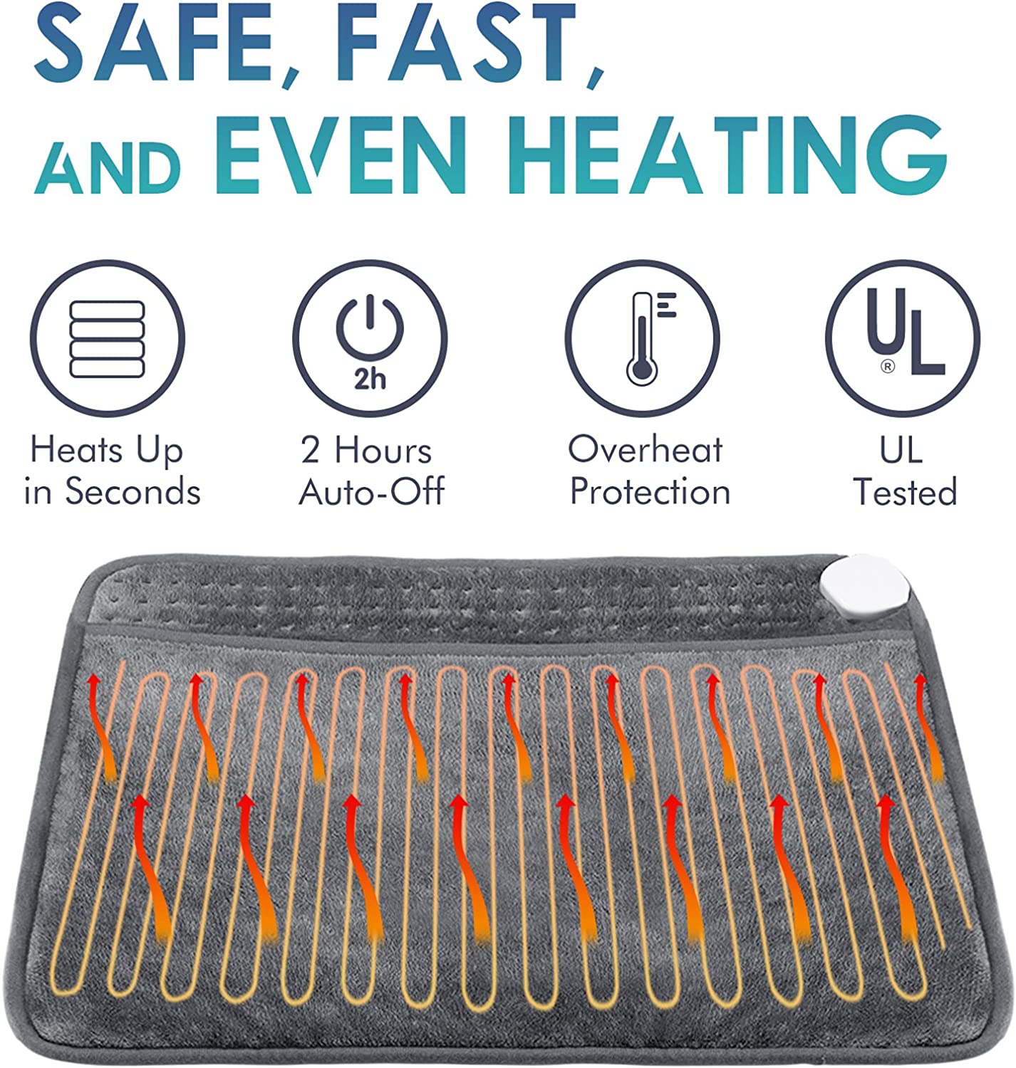 Heated Foot Warmers, 20"x24" Electric Pad w/ 6 Heat Settings, Overheating Protection, Gray